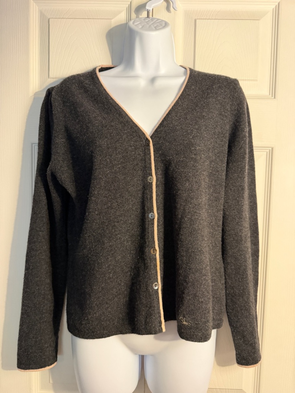 Burberry charcoal extra fine lambs wool cardigan size large.